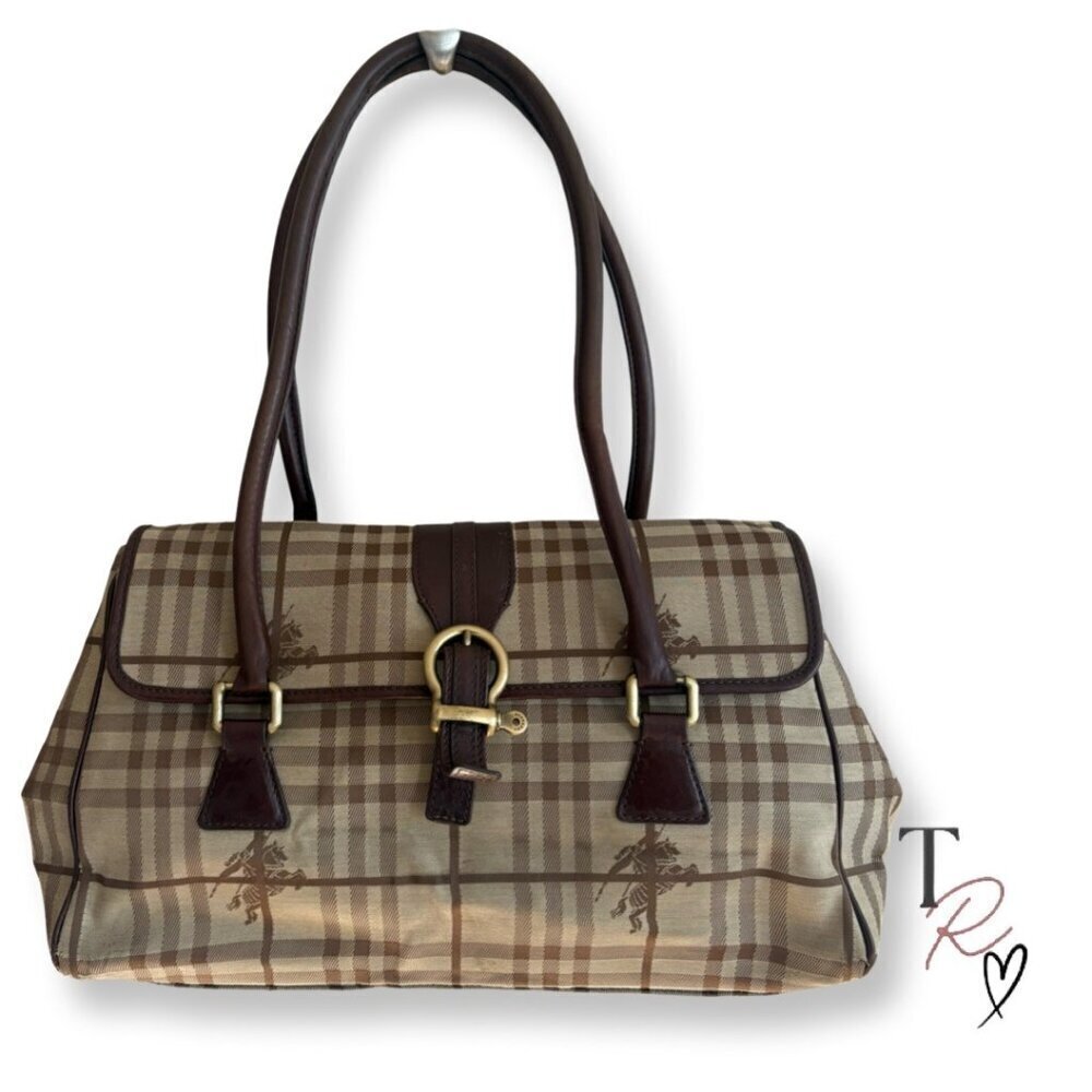 Vintage Burberry Haymarket Nova Check Bridle Bit Top Handle Satchel Bag